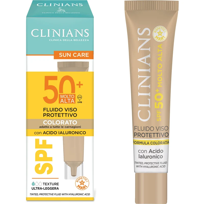 Clinians Solare Fluido Protettivo Viso Colorato Acido Ialuronico Spf50+ 40 Ml