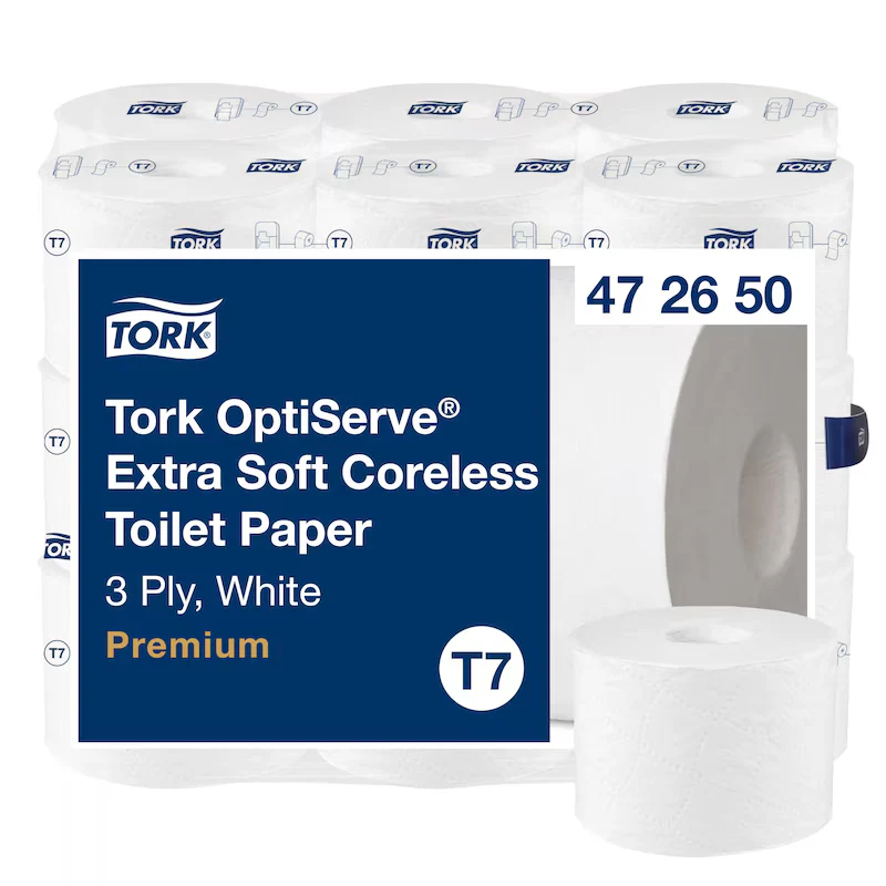 Tork OptiServe Carta igienica extra morbida senza rotolo T7, a 3 veli, bianca, 18 rotoli da 550 fogli ciascuno | Confezione (18 rotoli)