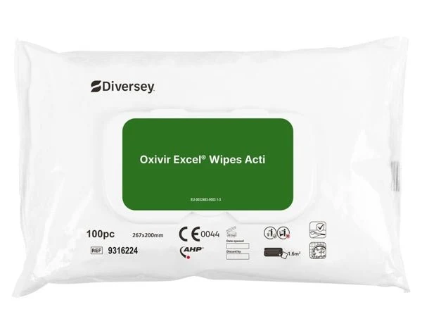 Articoli in esaurimento: Salviette disinfettanti Diversey Oxivir® Excel Wipe ad ampio spettro d'azione | Confezione (100 salviette)