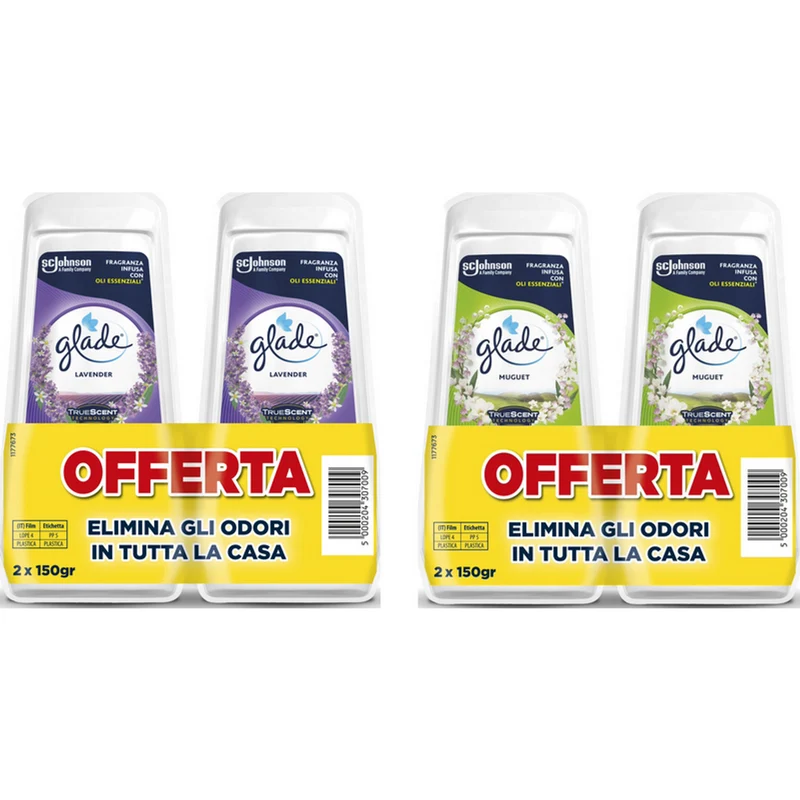 Glade - Assorbiodori Gel Bipacco Lavanda 300 Grammi - Bipacco Mughetto 300 Grammi