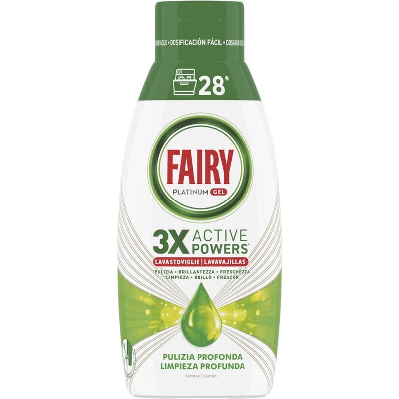 Fairy - Fairy Platinum Gel 3 X Active Powers Lavastoviglie Pulizia Profonda Limone - 504 Ml