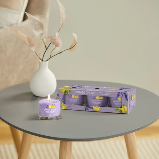Yankee Candle - Candela votiva in vetro Lemon Lavender - Set da 3