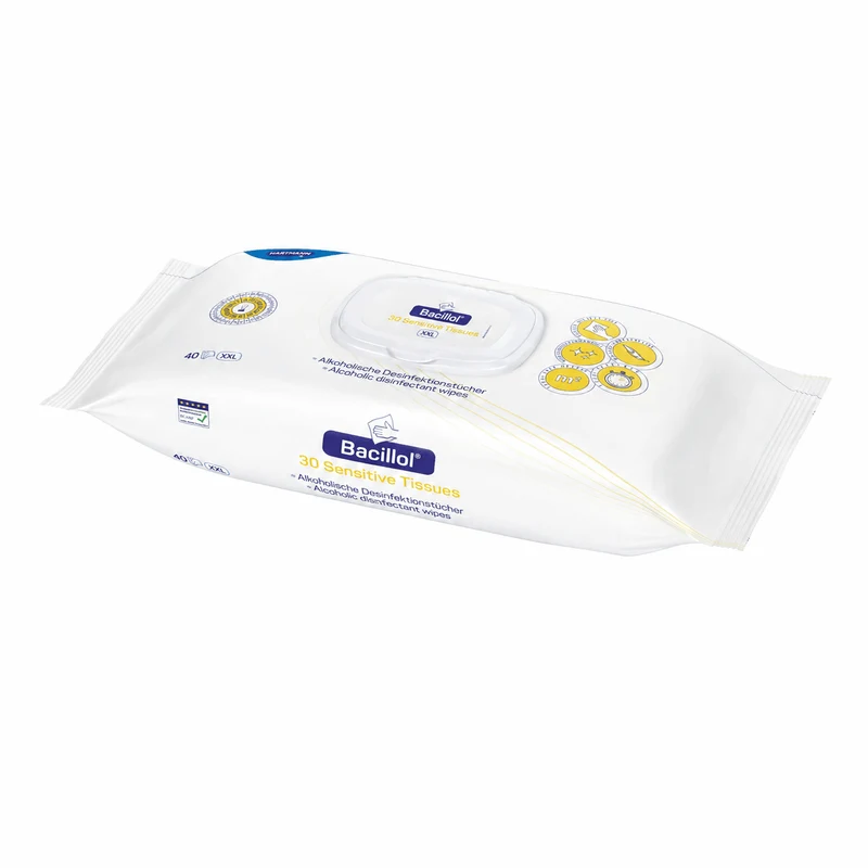 Hartmann Bacillol 30 Sensitive Tissues – Salviette disinfettanti, XXL | Confezione (40 pezzi)