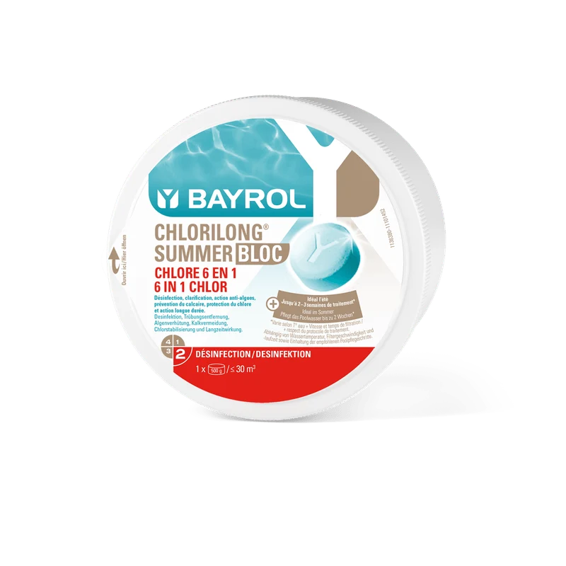 BAYROL Chlorilong Summer Bloc 0,5 kg 6in1 Cura della piscina per acqua cristallina | Confezione (500 g)