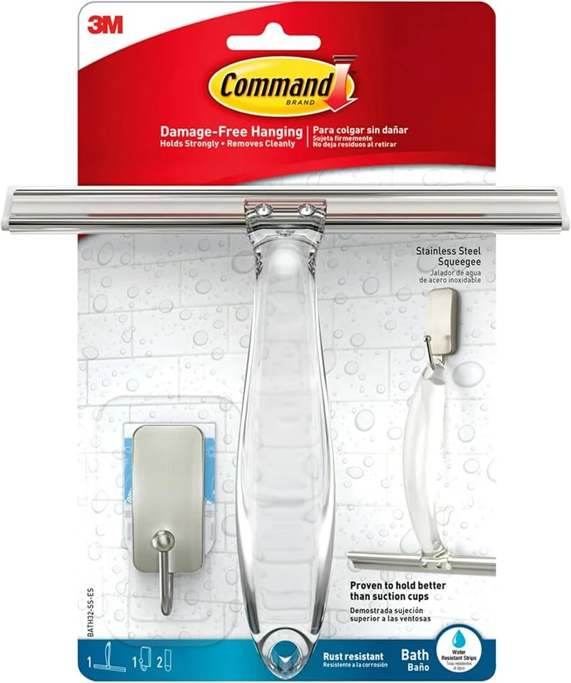 Tergipavimento per vasca e doccia Command™, acciaio inossidabile e nichel satinato BATH32, 1 racla + 1HK + 2 strisce S | Confezione (1 set)