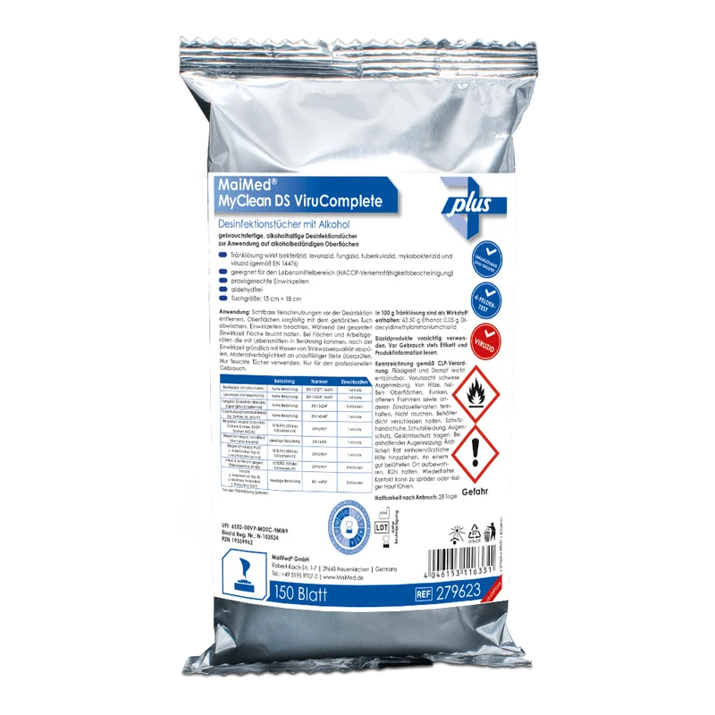 MaiMed MyClean DS ViruComplete Refill, imbevuto-neutro 15x18cm | Confezione (120 pezzi)