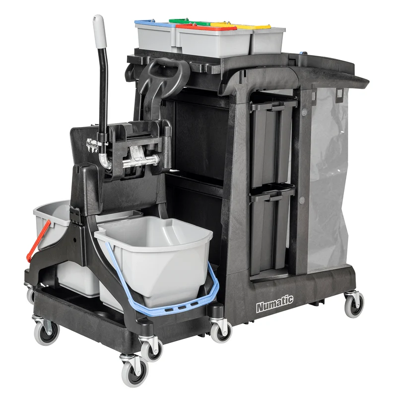 Carrello per pulizia Numatic EcoMatic EM5 B incl. MidMop Nero e secchio 4 x 5 litri | Confezione (1 pezzo)