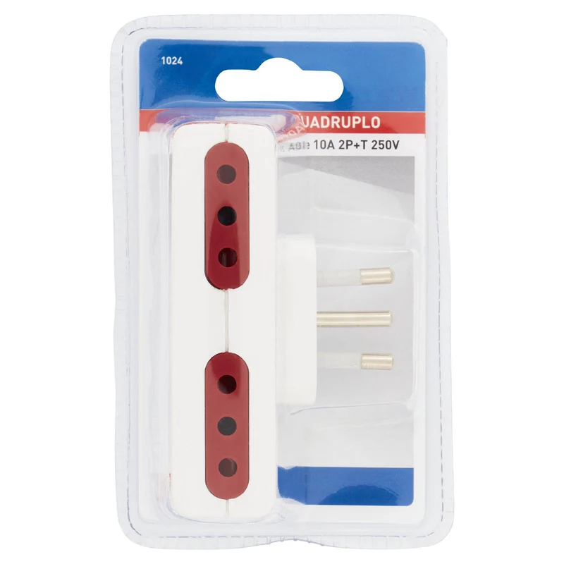 Wtech Adattatore Quadruplo Spina 10A 2P+T 4 Prese 10A 2P+T 250V