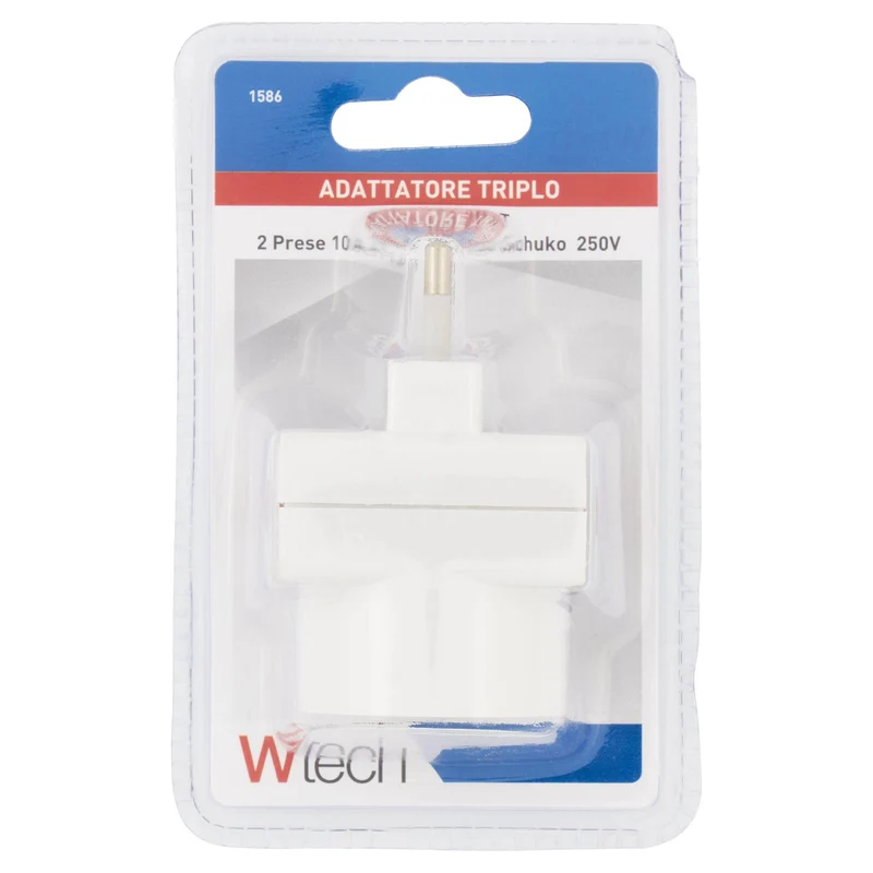 Wtech Adattatore Triplo Spina 10A 2P+T 2 Prese 10A 2P+T 1 Presa Schuko 250V