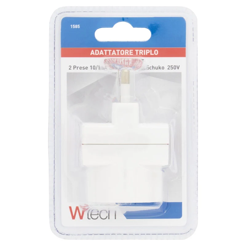 Wtech Adattatore Triplo Spina 16A 2P+T 2 Prese 10/16A 2P+T 1 Presa Schuko 250V
