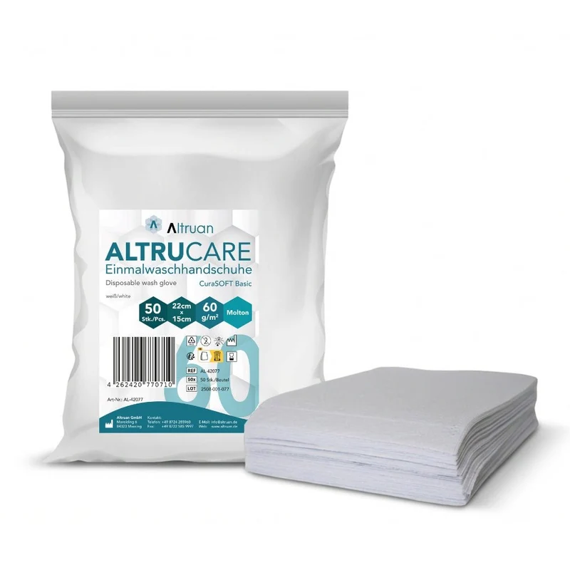 Guanti da lavaggio monouso Altrucare CuraSOFT Basic (60g) | Confezione (50 pezzi)