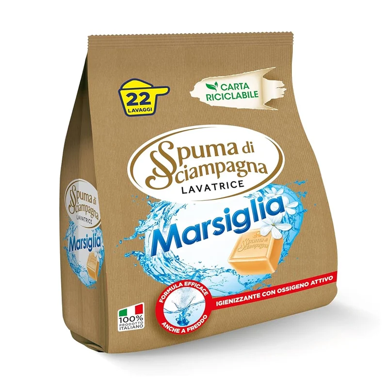 SPUMA DI SCIAMPAGNA DETERSIVO LAVATRICE IN POLVERE MARSIGLIA 22 LAVAGGI