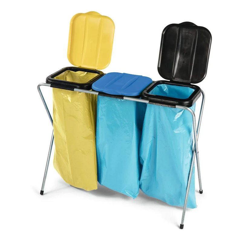 Pattumiera professionale Nölle con gambe triple in metallo, 96x37x78 cm, giallo/blu/nero | 1 pezzo
