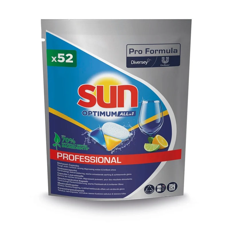 Sun Professional Optimum All in One, capsule per lavastoviglie con brillantante e sale | Confezione (52 compresse)