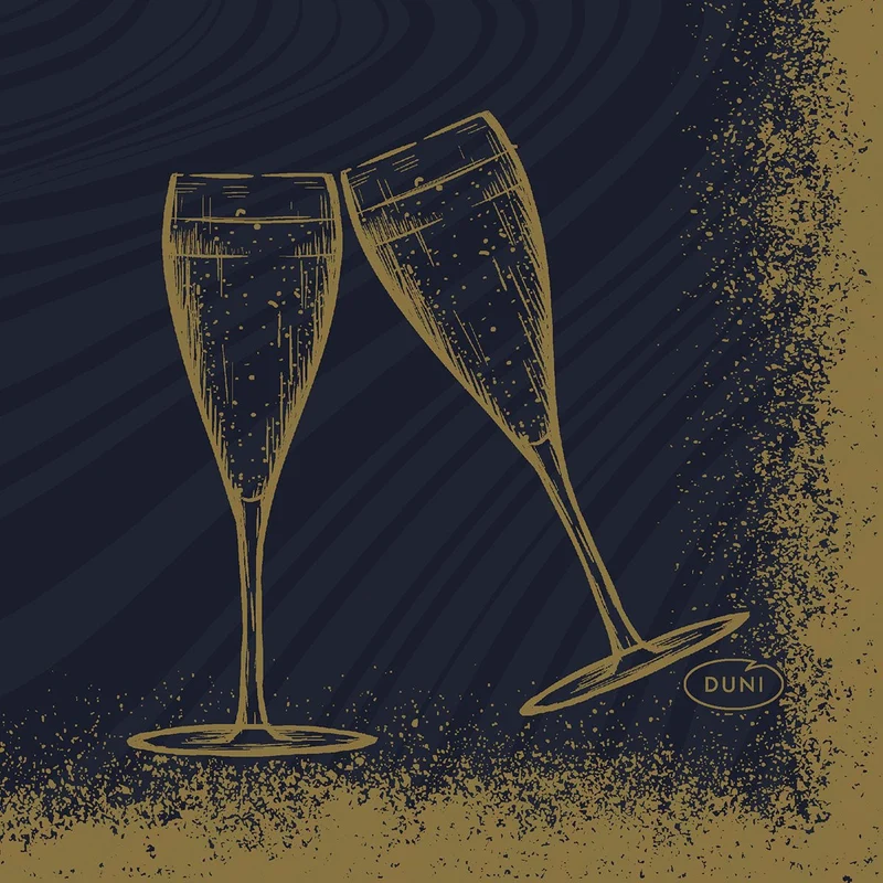 Tovaglioli Bio-Dunisoft 20x20 Sparkly Cheers neri per feste | Confezione (180 pezzi)