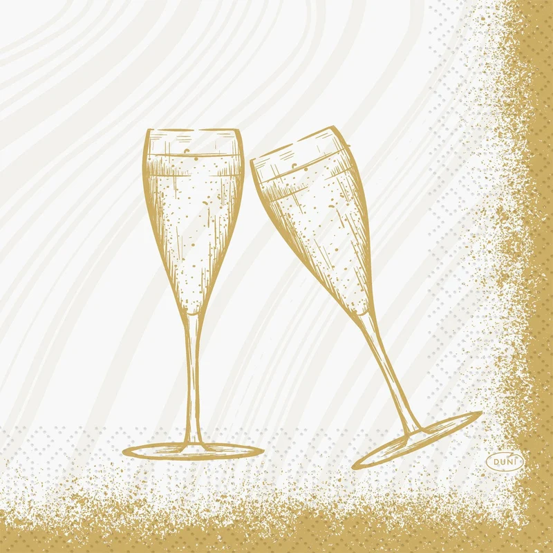 Tovaglioli da 33 cm, a 3 veli, con piega a 1/4, Sparkly Cheers, bianchi | Confezione (50 pezzi)