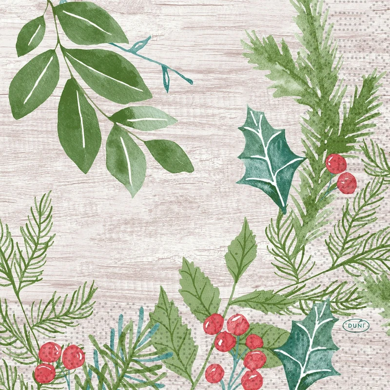 Tovaglioli “Winter Greenery”, 33x33 cm - Decorazioni festive | Confezione (250 pezzi)