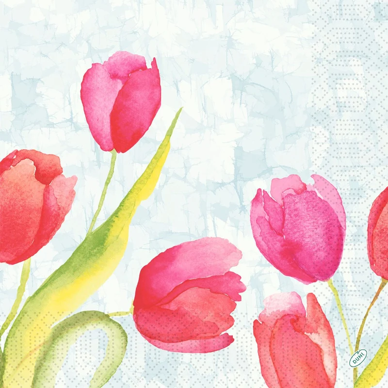 Tovaglioli 40x40 cm 3 strati, 1/4 piega, Tulipani dipinti | Confezione (250 pezzi)