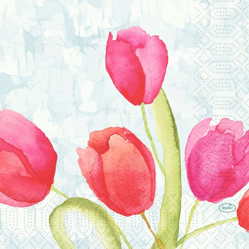 Tovaglioli 33 cm 3 veli 1/4 piega Tulipani dipinti Tovaglioli di carta | Confezione (250 pezzi)