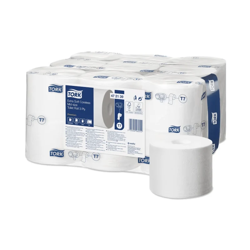 TORK 472139 OPTISERSE EXTRA morbido carta igienica midi senza gambe Premium T7 3-LEGE | Cartone (18 ruoli)