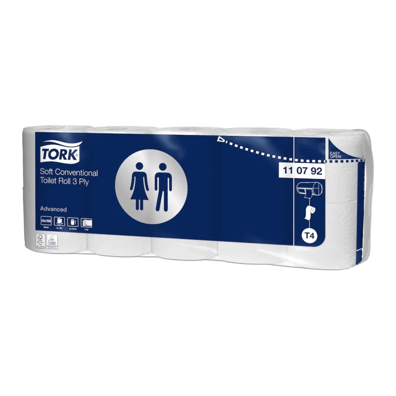 TORK 110792 Picco di toilette per piccolo rotolo morbido avanzato T4 3-LAGIG | Cartone (70 rotoli)