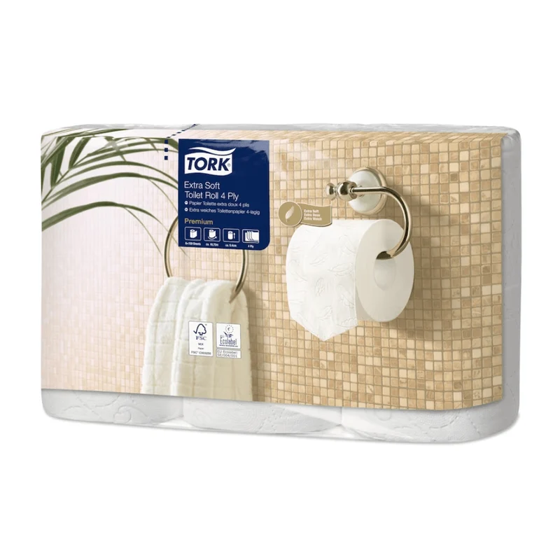 TORK 110406 Extra morbido Small rotolo di carta igienica Premium T4 4-LAGIG | Cartone (7 pacchetti)