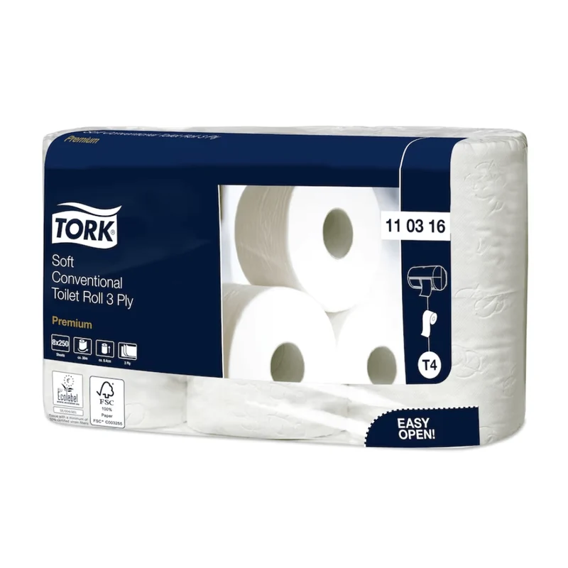 TORK 110316 Extra morbido piccolo rotolo di carta igienica Premium T2 3-Lagig | Cartone (9 pacchetti)