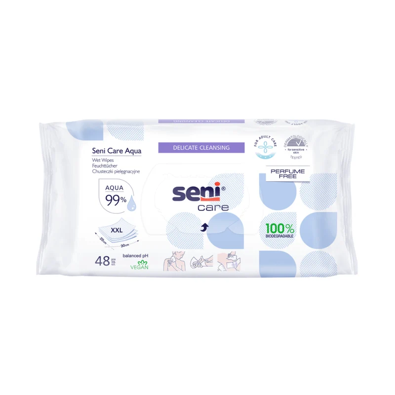 Seni Care Aqua Wet Wipes | Pacchetto (48 pezzi)