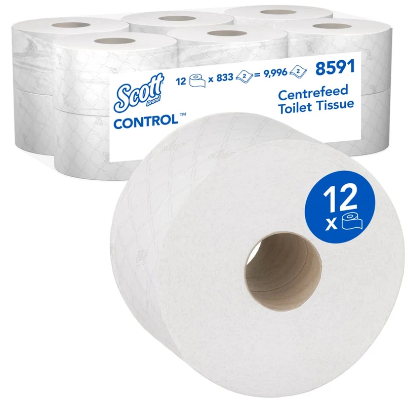 Carta igienica Scott® Control ™ - Rimozione centrale / bianco / 204 - 12 rotoli x 833 fogli di tessuto toilette | Cartone (12 ruoli)