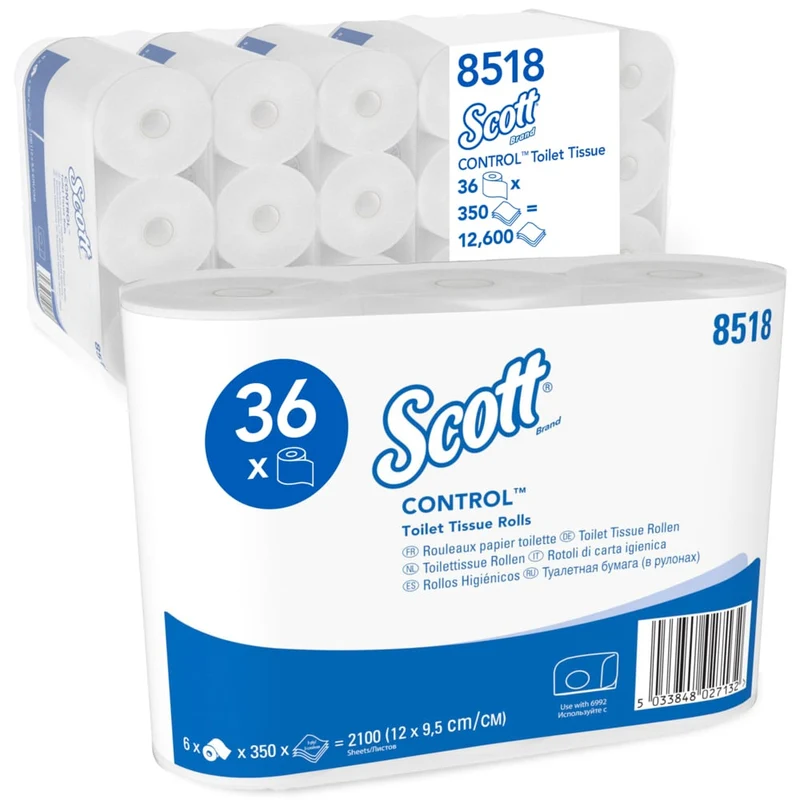 Carta igienica Scott® Control ™ - Standard / White - 6 pacchetti x 6 piccoli rotoli x 350 fogli di tessuto igienico | Cartone (6 pacchi)