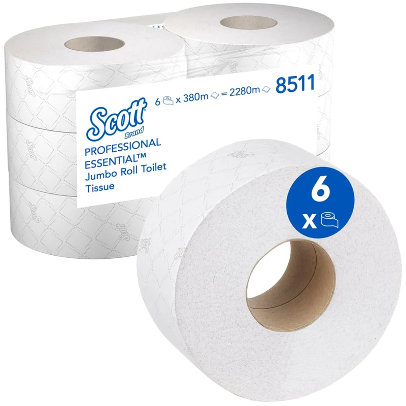 Carta igienica Scott® Essential ™ - Maxi Jumbo / White / 380 - 6 rotoli x 1 foglio di tessuto igienico | Cartone (6 ruoli)