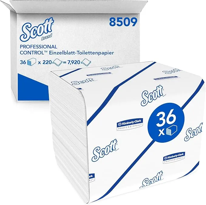 Carta igienica Scott® Control ™ - foglia a foglio singolo Leafsytem / bianco - 36 pacchetti x 220 fogli di tessuto igienico | Cartone (36 pacchetti)