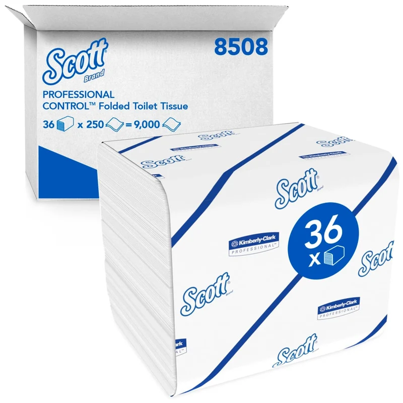 Carta igienica Scott® Control ™ - foglia a foglio singolo foglia / bianco - 36 pacchetti x 250 fogli di tessuto toilette | Cartone (36 pacchetti)