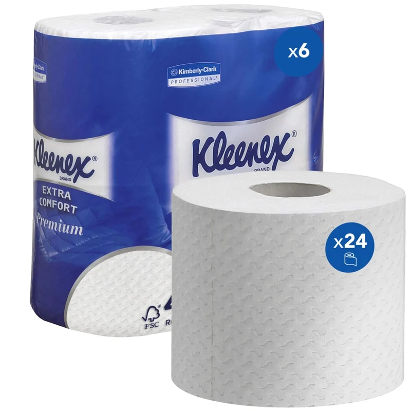 Roll di carta igienica Kleenex® - Piccoli rotoli / bianco / 160 SC - 6 pacchi x 4 piccoli rotoli x 160 fogli di tessuto igienico | Cartone (6 pacchi)