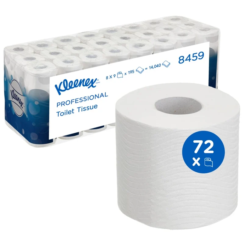 Rolli di carta igienica Kleenex® - Piccoli rotoli / Bianco - 8 pacchi x 9 piccoli rotoli x 195 fogli di tessuto igienico | Cartone (8 pacchi)