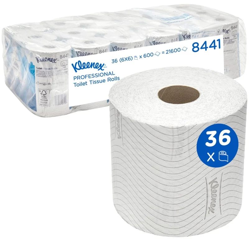 Carta igienica Kleenex® - Standard / White - 6 pacchetti x 6 piccoli rotoli x 600 fogli di tessuto igienica | Cartone (6 pacchi)