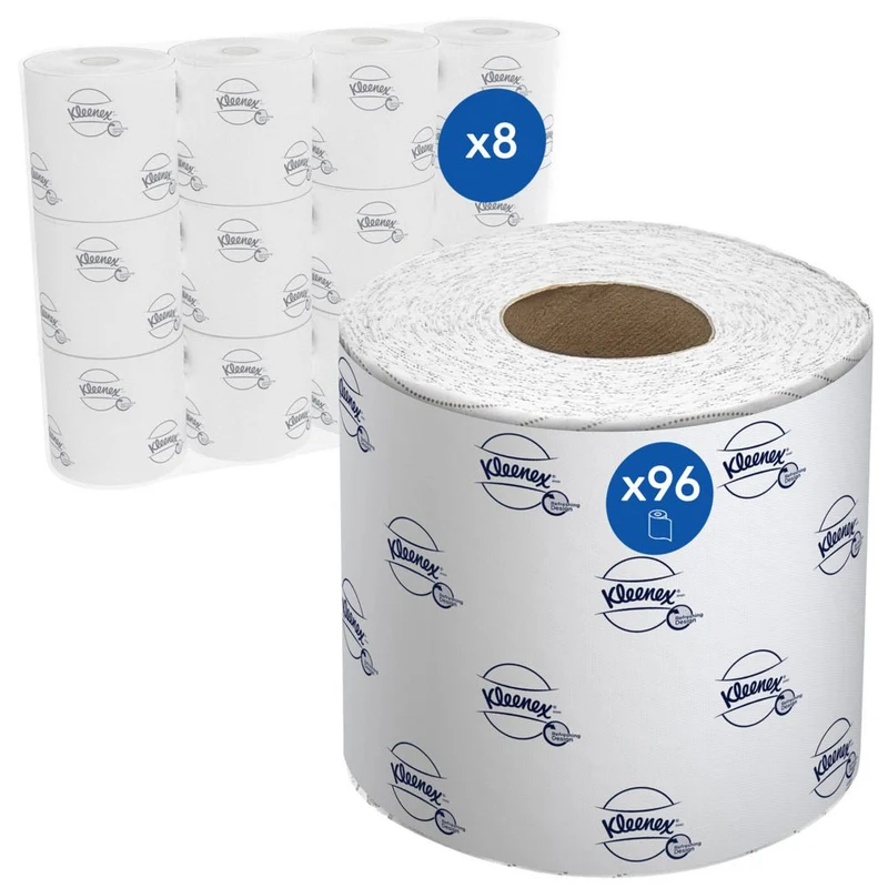 Rolli di carta igienica Kleenex® - Piccoli rotoli / bianco - 8 pacchi x 12 piccoli rotoli x 250 fogli di tessuto toilette | Cartone (8 pacchi)