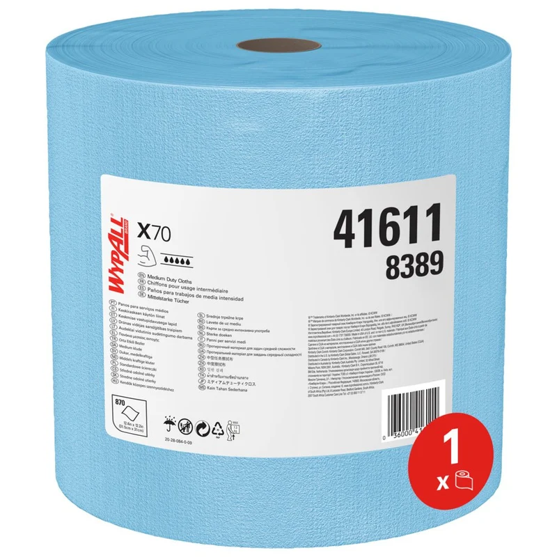 WYPALL® X70 PowerClean - Big Blue / Blue - 1 rotolo x 870 fogli | Cartone (1 rotolo)