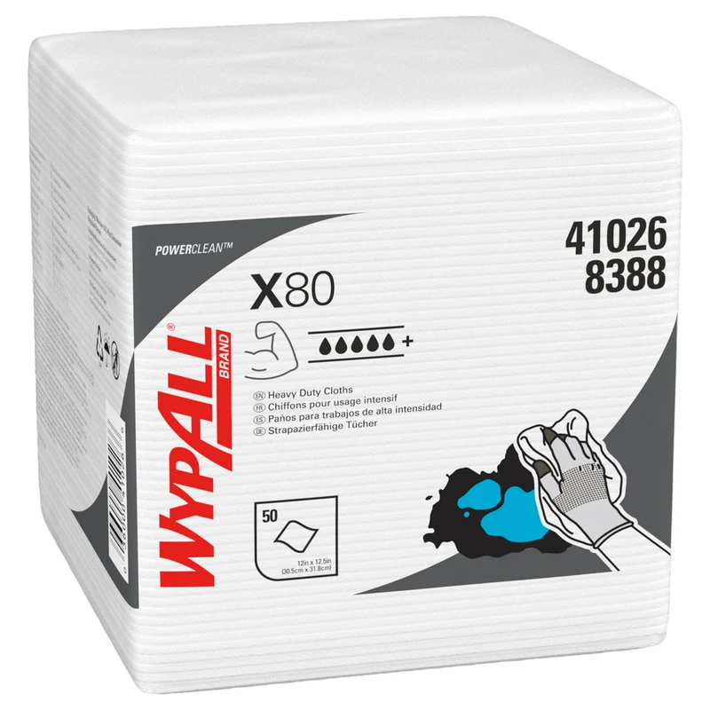 WYPALL® X80 PowerClean - Quarto piegato / bianco - 4 borse x 50 fogli | Cartone (4 borse)