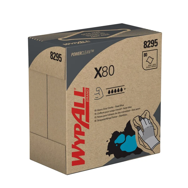 WYPALL® X80 PowerClean - Box pizzicante / Blu in acciaio - 5 scatole x 80 fogli | Cartone (5 scatole)