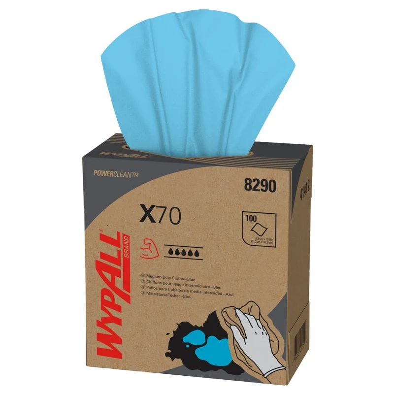 Wypall® x70 PowerClean - Box pizzicante / blu - 10 scatole x 100 fogli | Cartone (10 scatole)