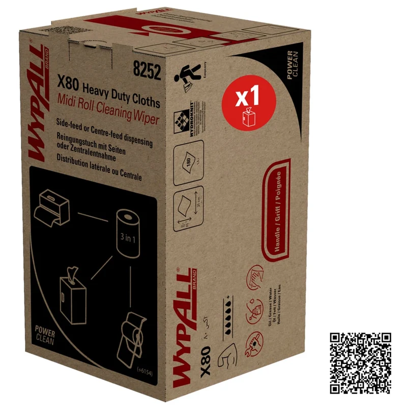 Wypall® x80 PowerClean - MIDI Roll / White - 1 Box x 180 Fogli | Cartone (1 scatola)
