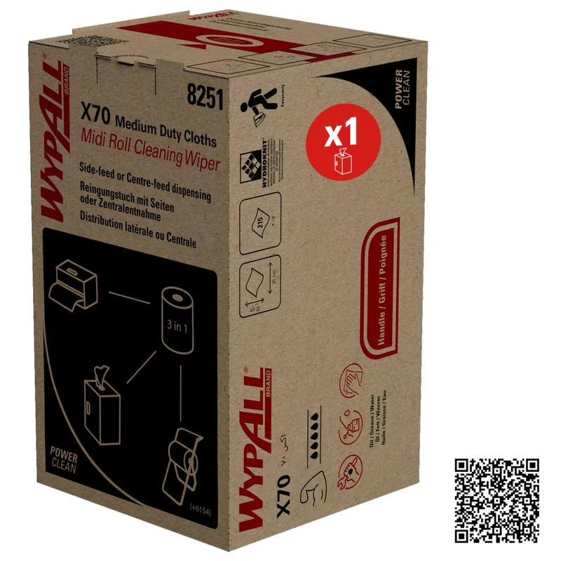 Wypall® x70 PowerClean - MIDI Roll / Blue - 1 Box x 207 Fogli | Cartone (1 scatola)