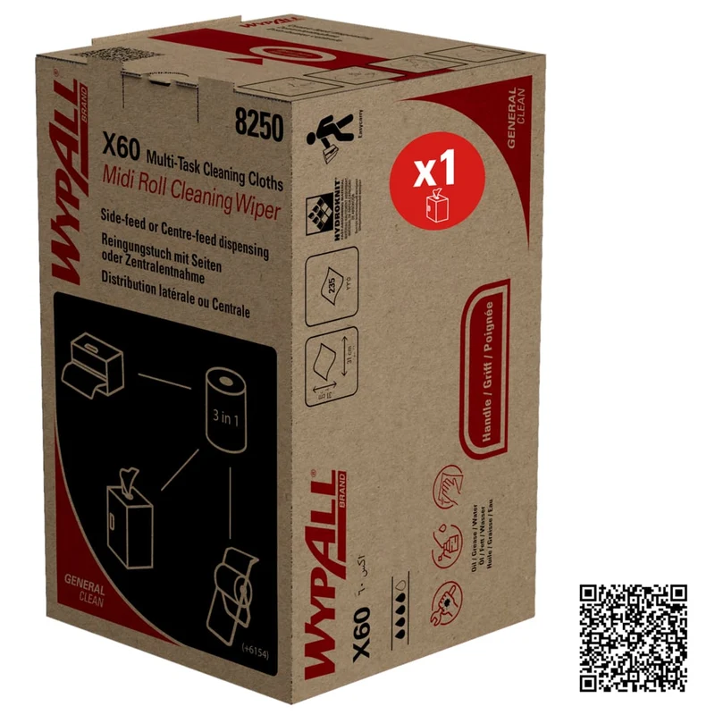 WypAll® X60 Panni di pulizia generali Clean - Midi Roll / Blu | Scatola (235 panni)