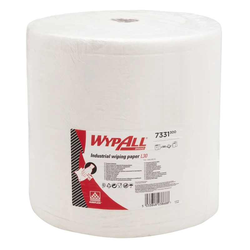 Asciugamano di carta Wypall® L30 per attività di pulizia industriale - rullo grande - extra largo e lungo / bianco - 1 rotolo x 1000 fogli | Cartone (1 rotolo)