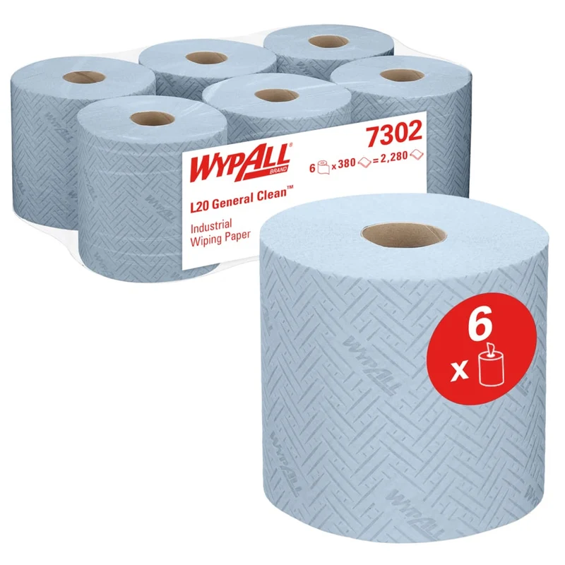 Asciugamano di carta Wypall® L20 per attività di pulizia industriale - Rimozione centrale / 38,00 cm x 18,30 cm