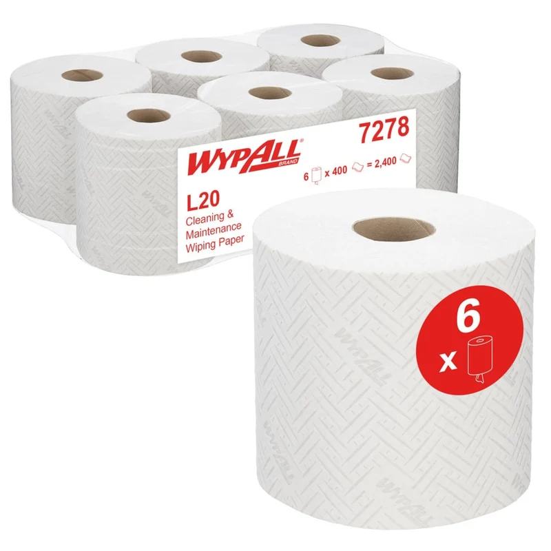 WYPALL® L20 Picco di carta per lavori di manutenzione - Rimozione centrale / bianco - 6 rotoli x 400 fogli | Cartone (6 ruoli)