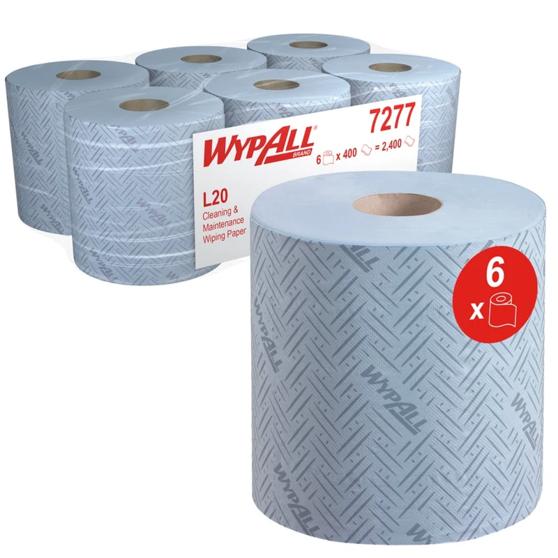 WYPALL® L20 Picco di carta per lavori di manutenzione - rimozione centrale / blu / 2 -layer - 6 rotoli x 400 fogli | Cartone (6 ruoli)