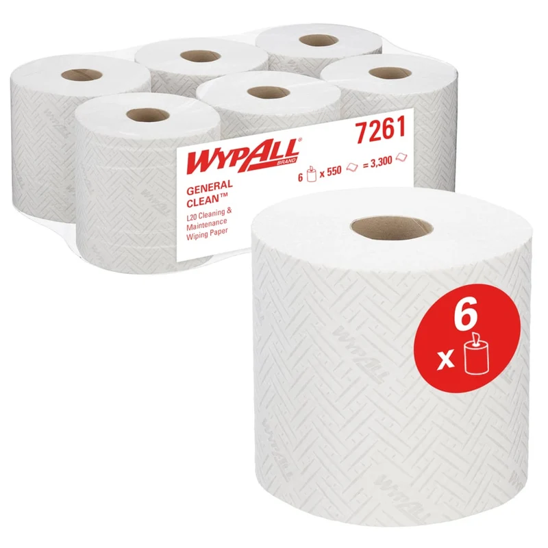 Wypall® L20 Wiping di carta - Rimozione centrale / bianco / 2 -layer - 6 rotoli x 550 fogli | Cartone (6 ruoli)