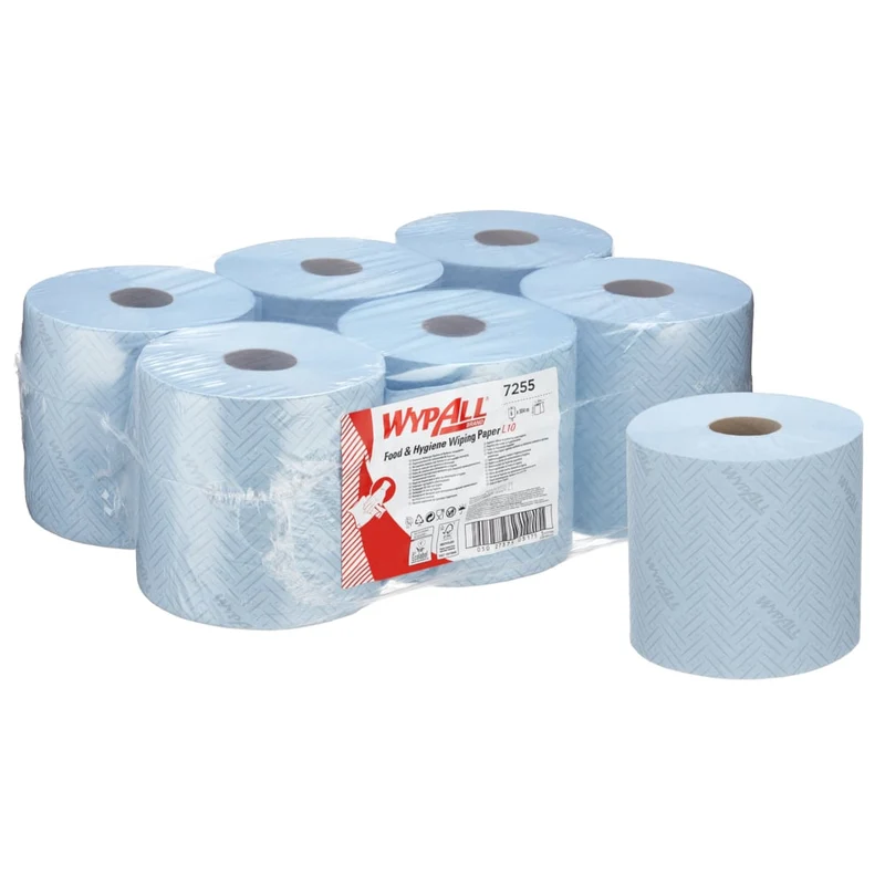 Wypall® L10 tovagliolo di carta per cibo e igiene - rimozione centrale / blu / 1 -layer - 6 rotoli x 800 fogli | Cartone (6 ruoli)